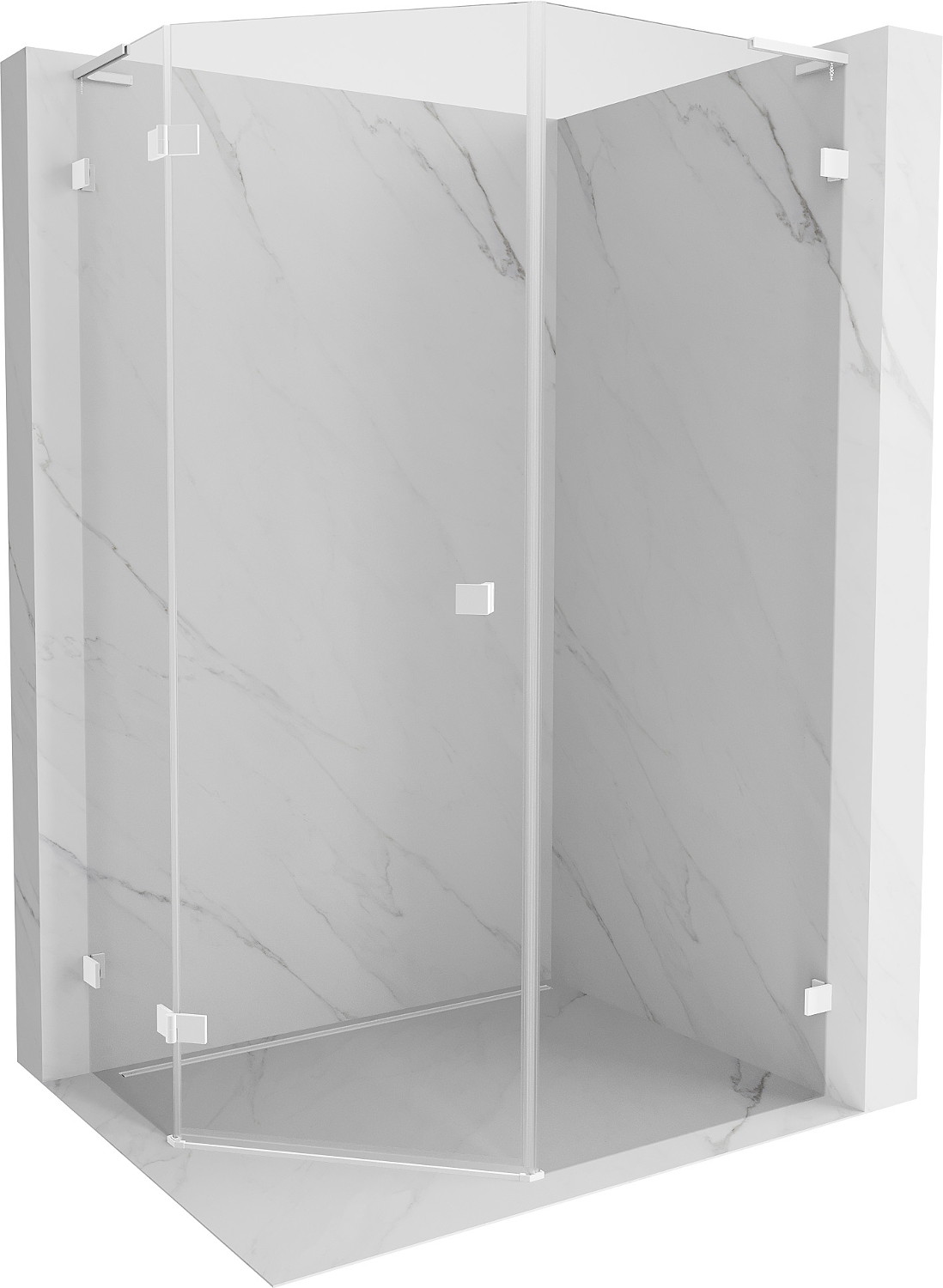 Mexen Lunar L cabina de duș pentagonală batantă stânga 80 x 100 cm, transparentă, albă - 831L-080L-100P-20-00-L
